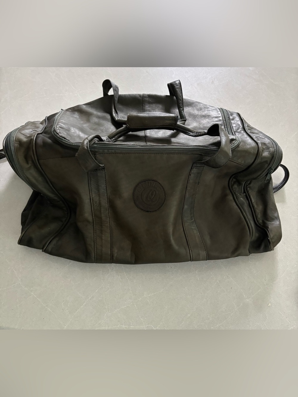 Vintage QUEROS Dark Green Colombian Leather Duffel Bag Weekender Travel Luxury